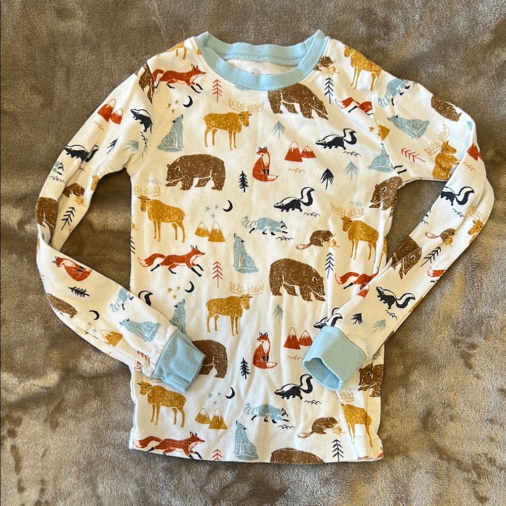 Cream and Brown Pajama Top with Woodland Animal Print